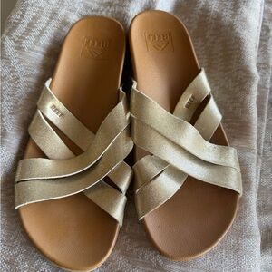 Reef Metallic Gold Cross-Strap Slide Sandals